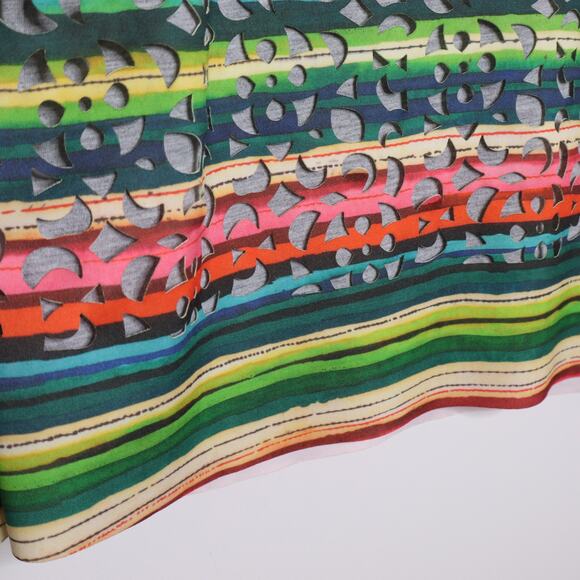 DESIGUAL Phoenix Shift Mini Dress Sleeveless Laser Cut Striped Rainbow Women's M - Picture 6 of 14